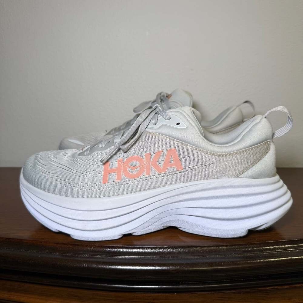 HOKA Bondi 8 Wide Running Shoes Women Size 9.5D Gray Mesh Sneakers HMLR